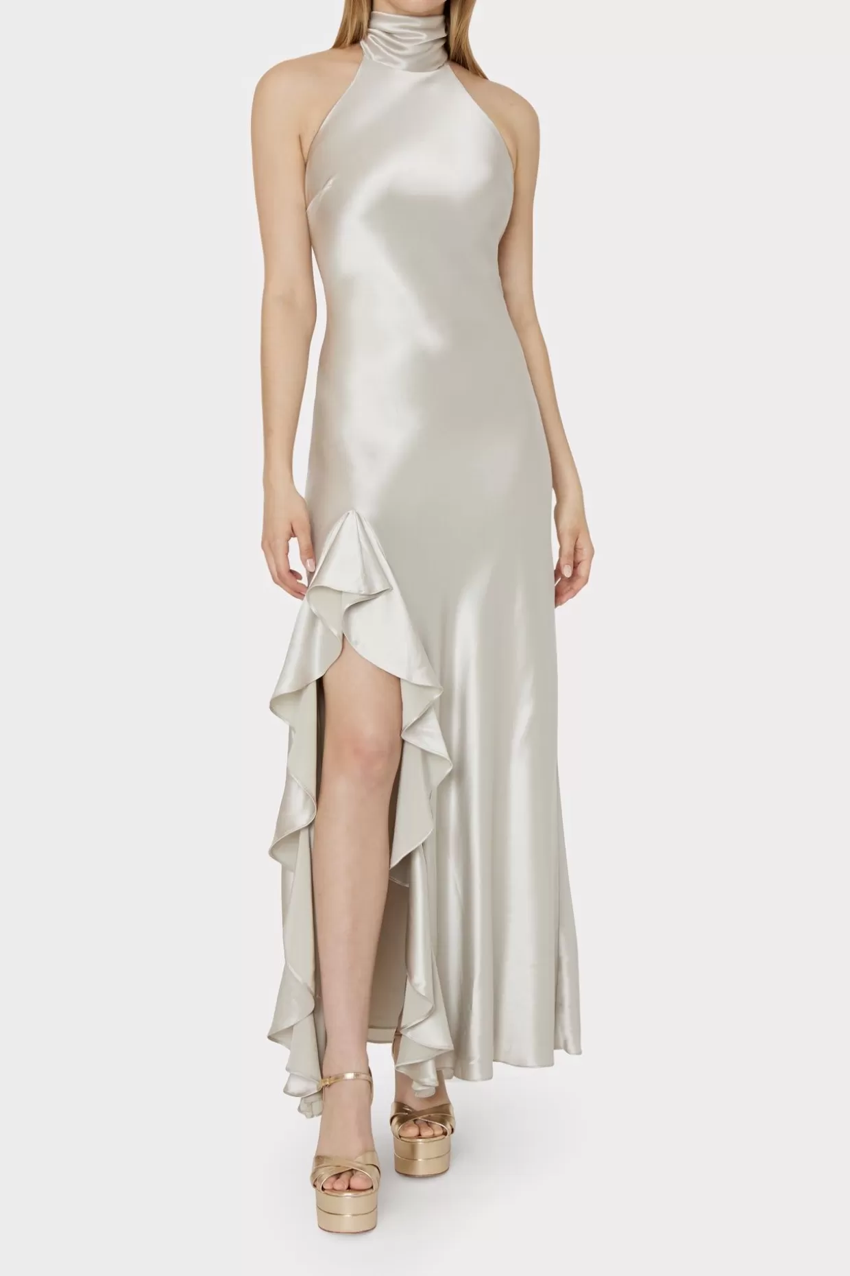 Maxi Dresses-MILLY Roux Hammered Satin Gown Silver