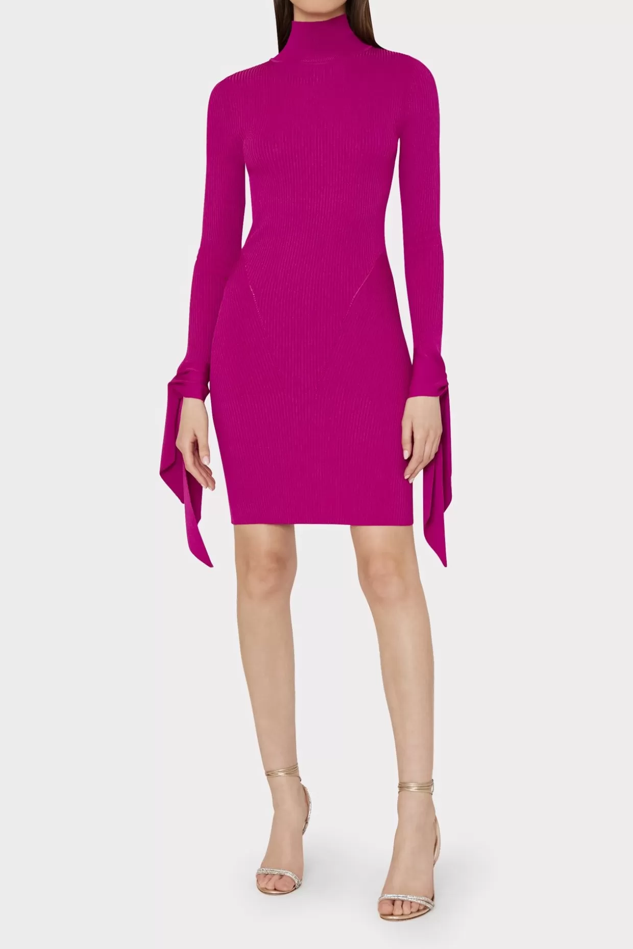 Knit Dresses-MILLY Rowa Cascading Cuff Mini Dress Dark Pink