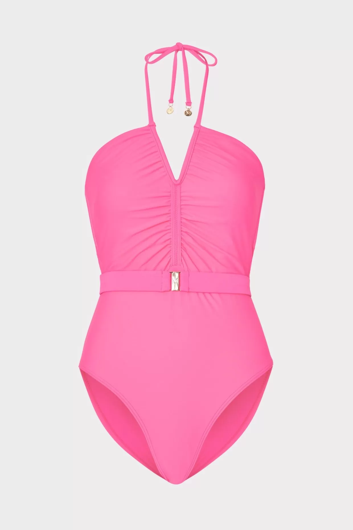 Jumpsuits & Rompers-MILLY Ruched Halter One Piece Neon Pink