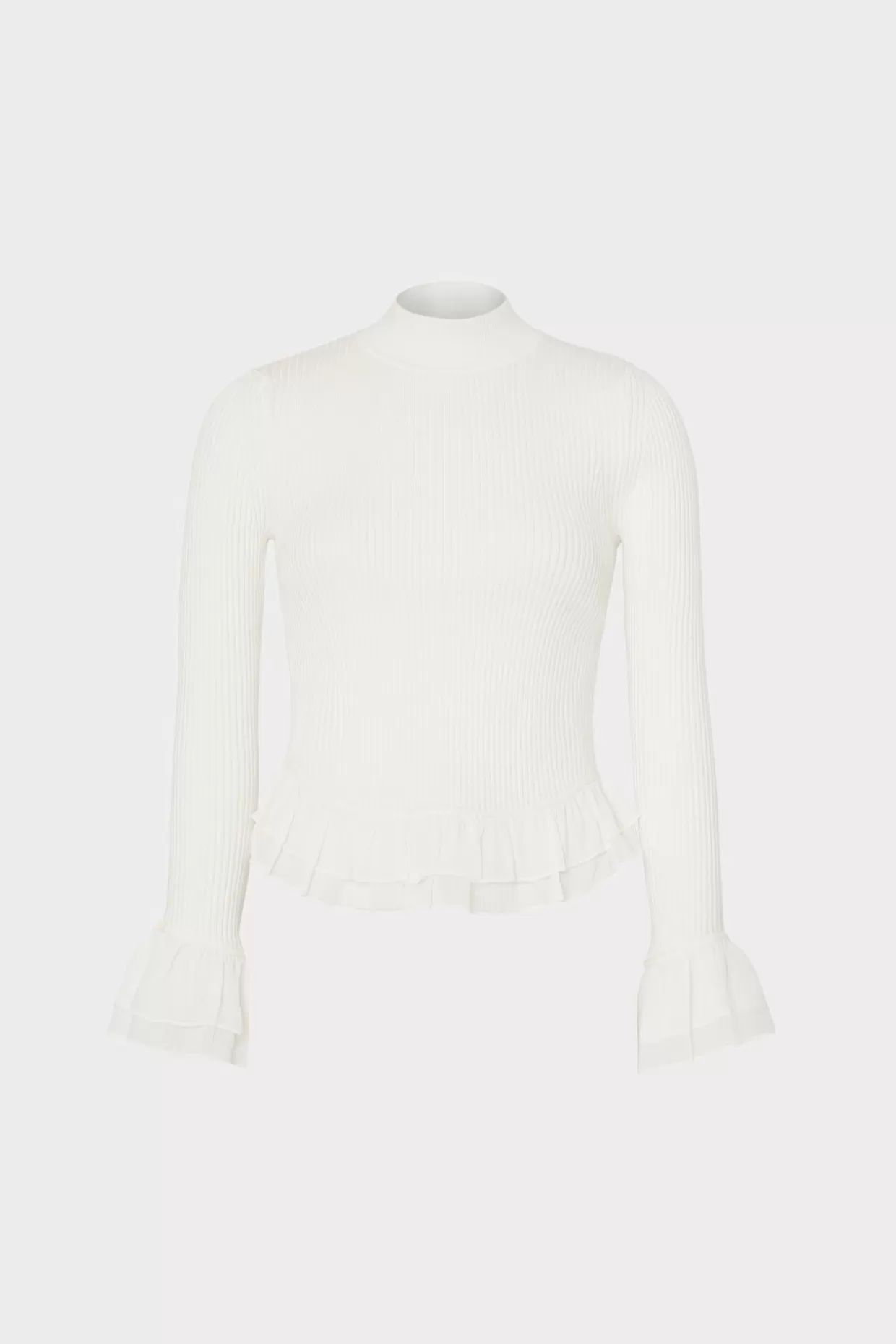 Tops-MILLY Ruffle Knit Mock Neck Ecru