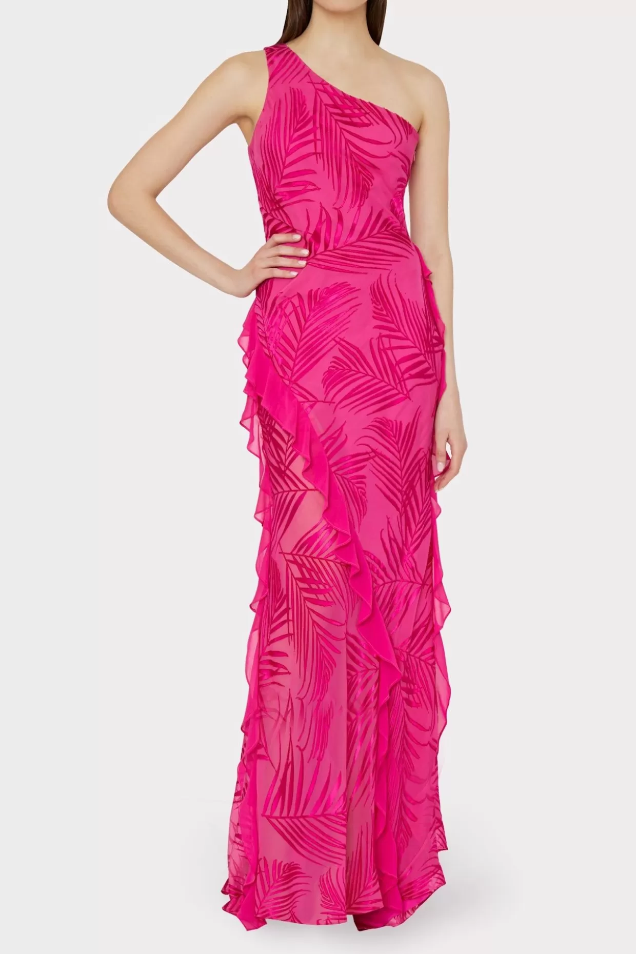 Pink Dresses-MILLY Ryanna Chiffon Devore Dress Pink Palm