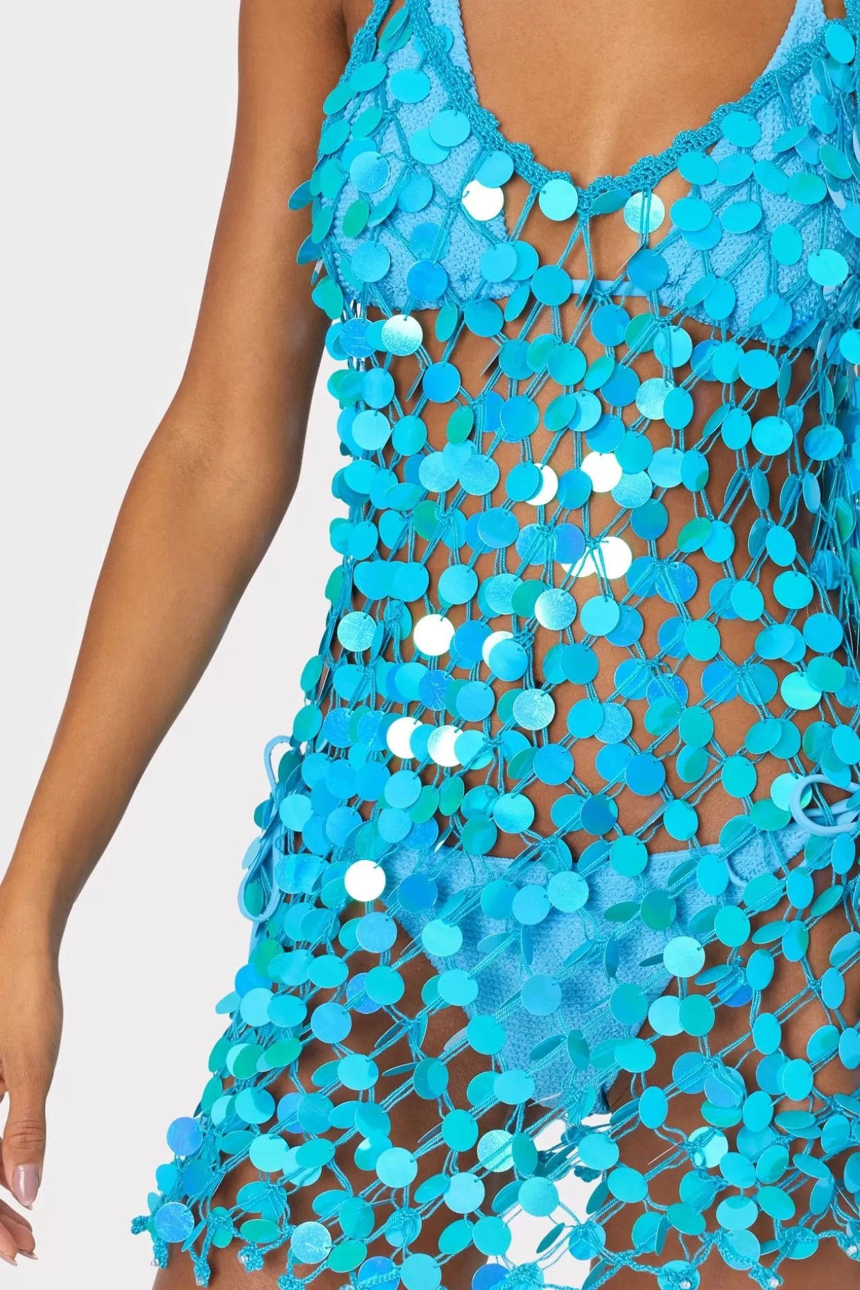 Jumpsuits & Rompers-MILLY Sequin Crochet Mini Sleeveless Dress Blue