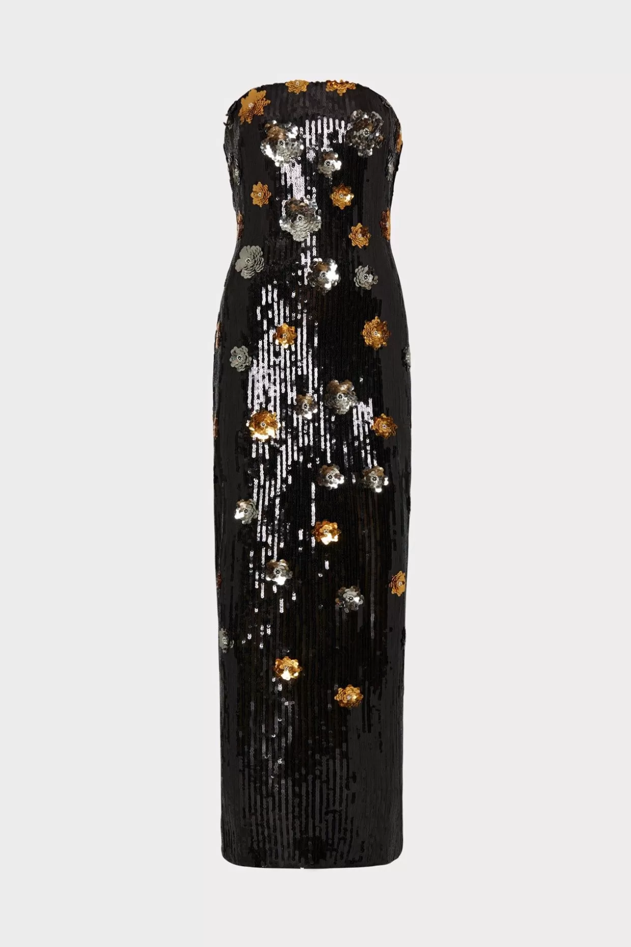 Maxi Dresses-MILLY Shiloh 3D Floral Sequins Dress Black Multi