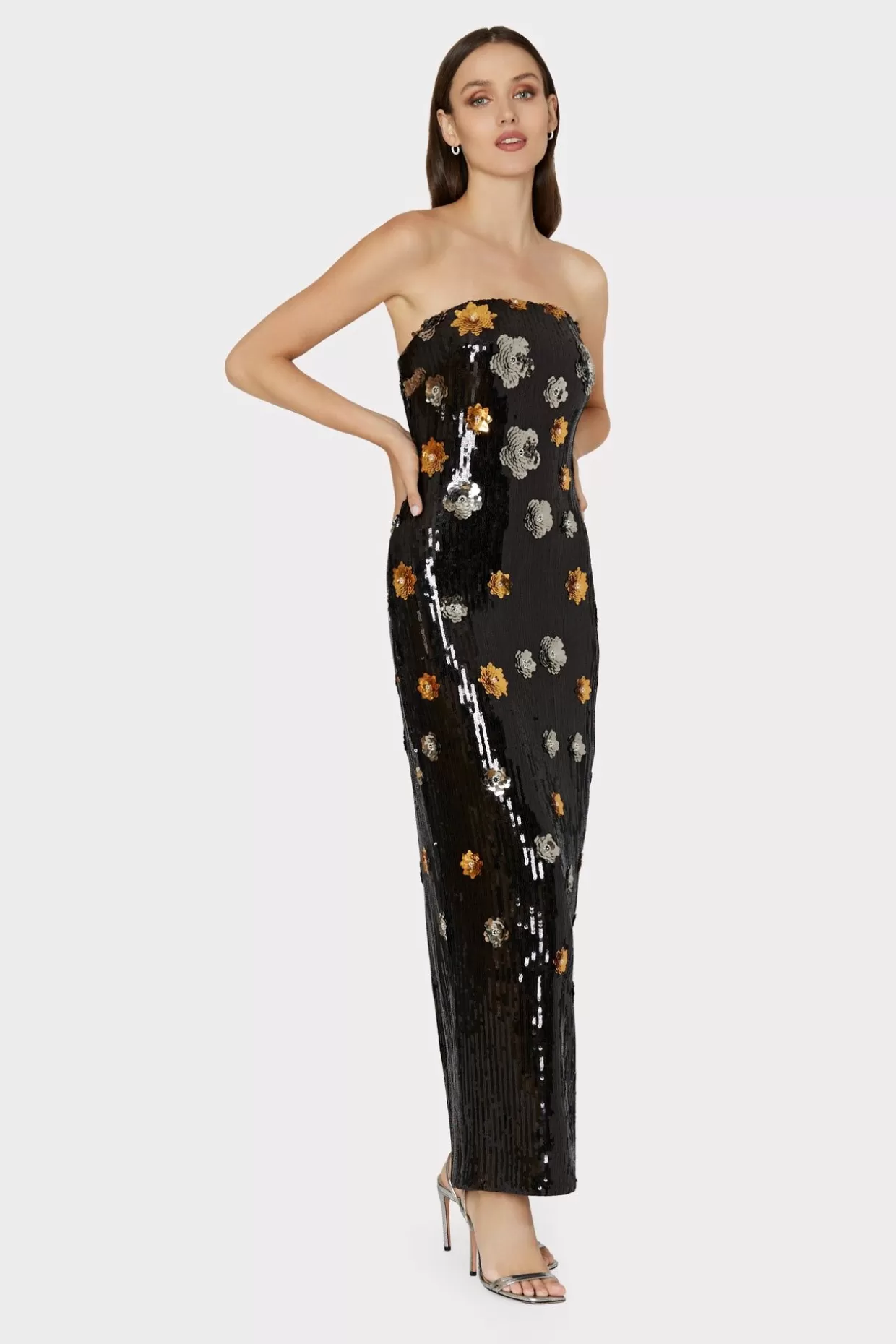 Maxi Dresses-MILLY Shiloh 3D Floral Sequins Dress Black Multi