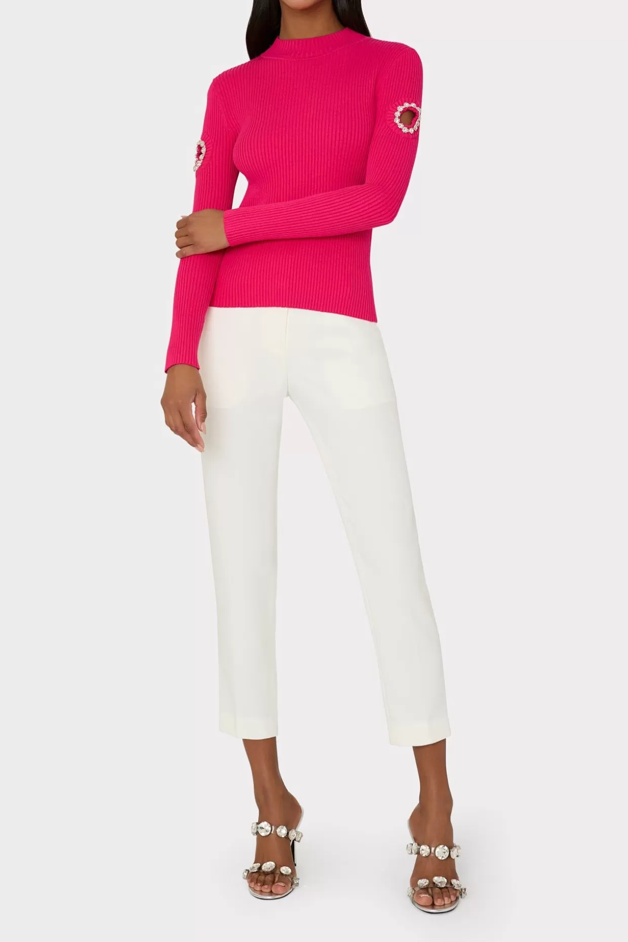 Sweaters & Knits-MILLY Shoulder Cut Out Knit Mock Neck Milly Pink