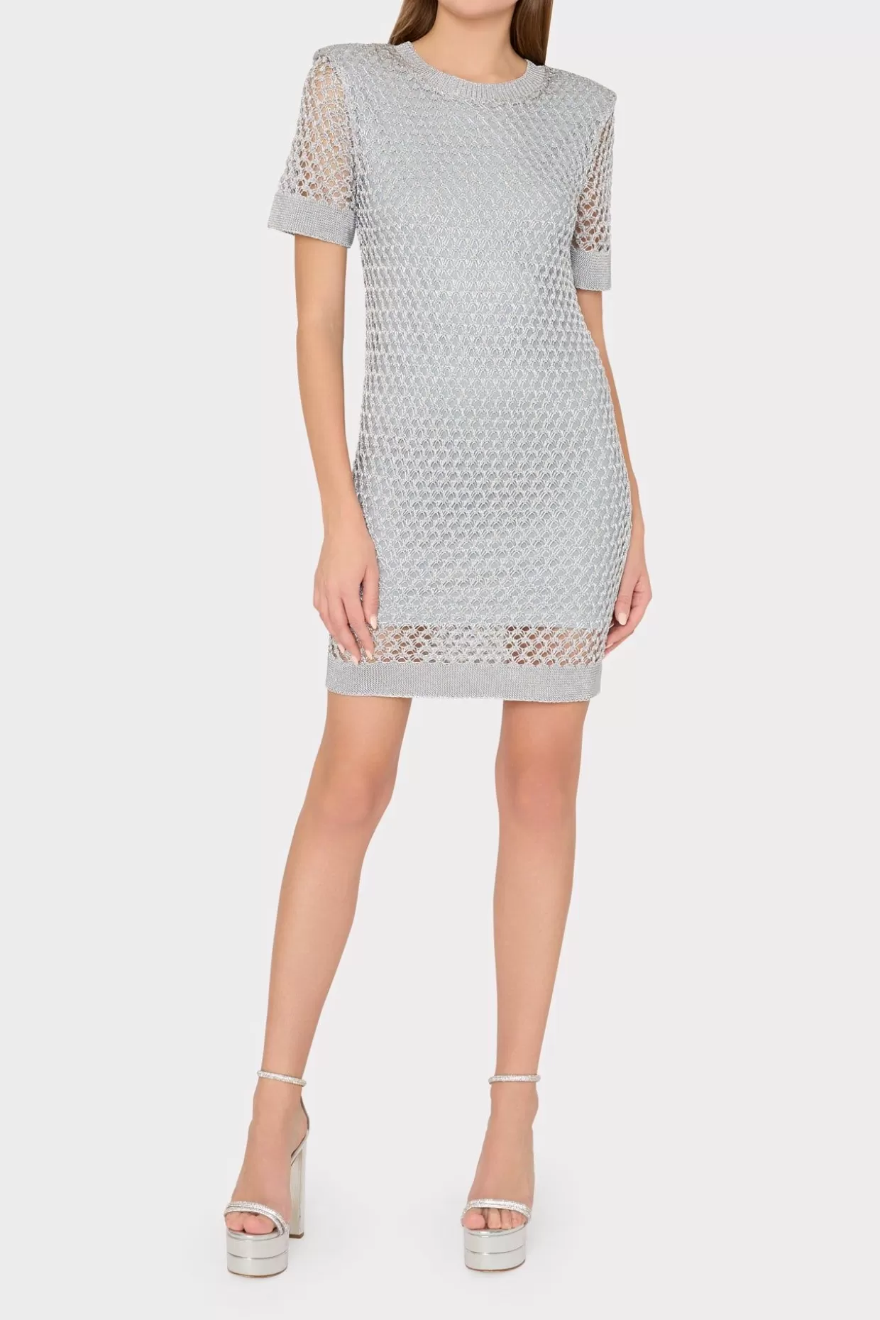 Sweaters & Knits-MILLY Sinclair Metallic Mesh Mini Dress Silver