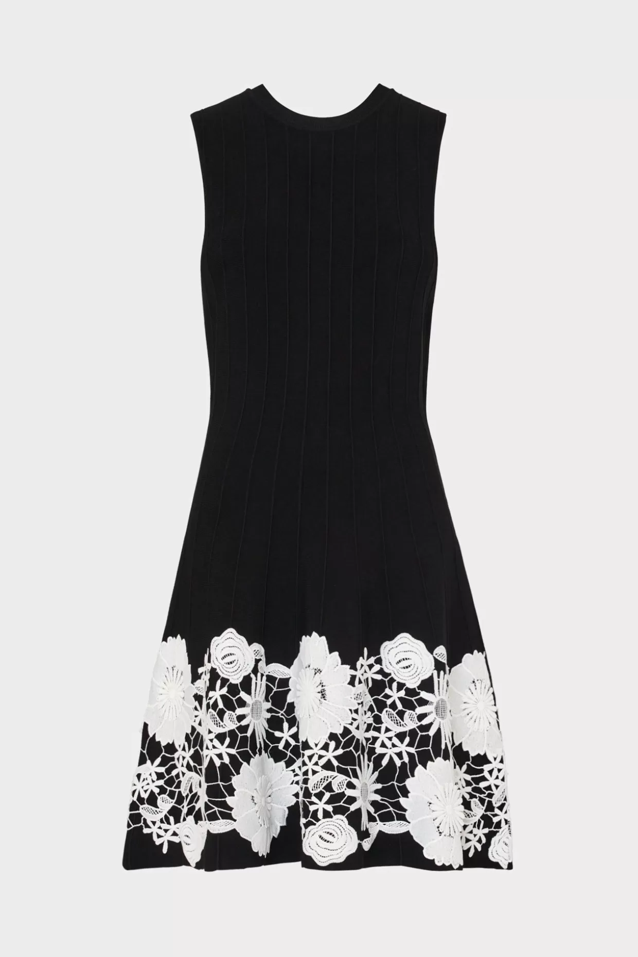 Day Dresses-MILLY Sleeveless Lace Trim Fit And Flare Dress Black/Ecru