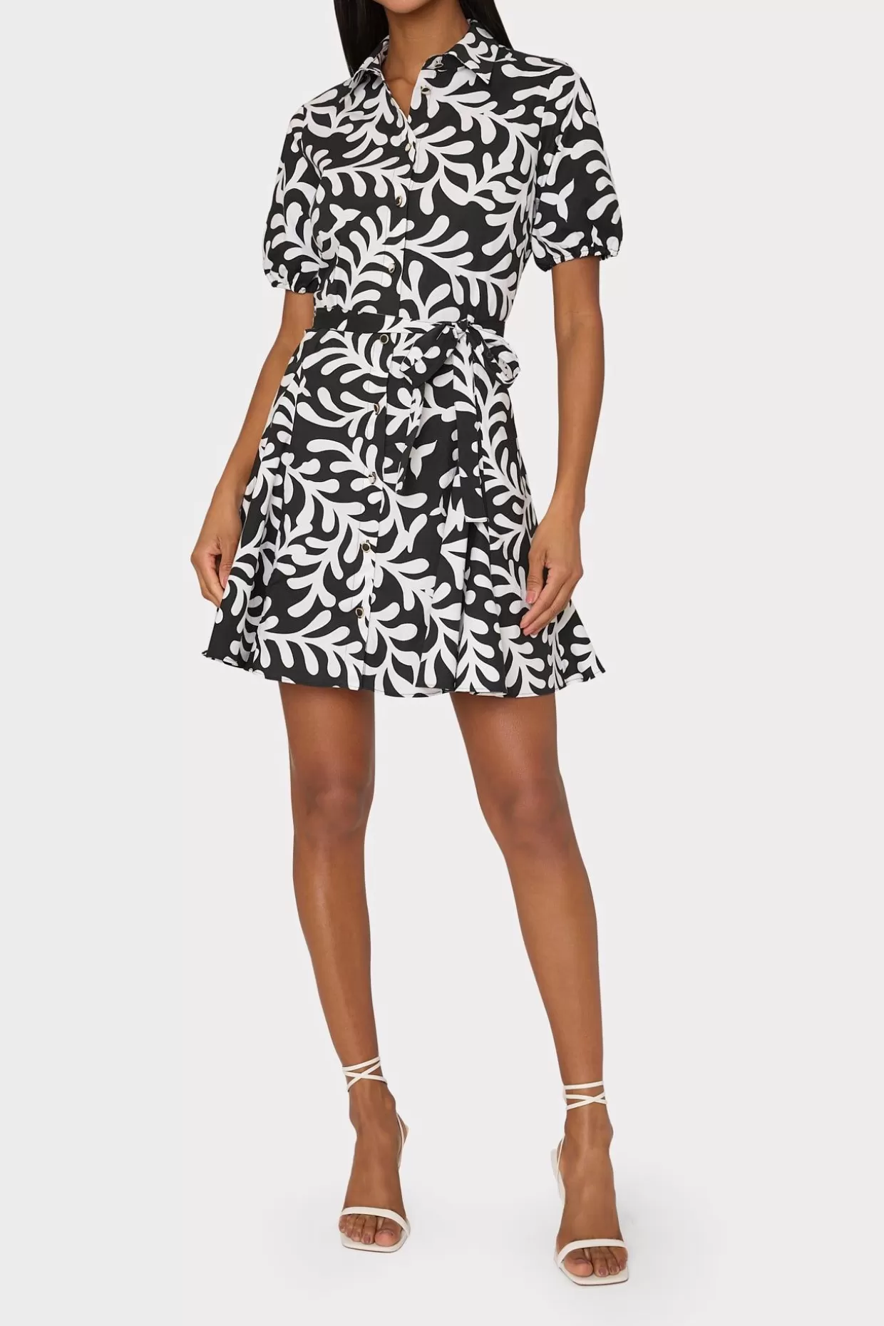 Day Dresses-MILLY Spanish Vine Poplin Mini Dress Black/White