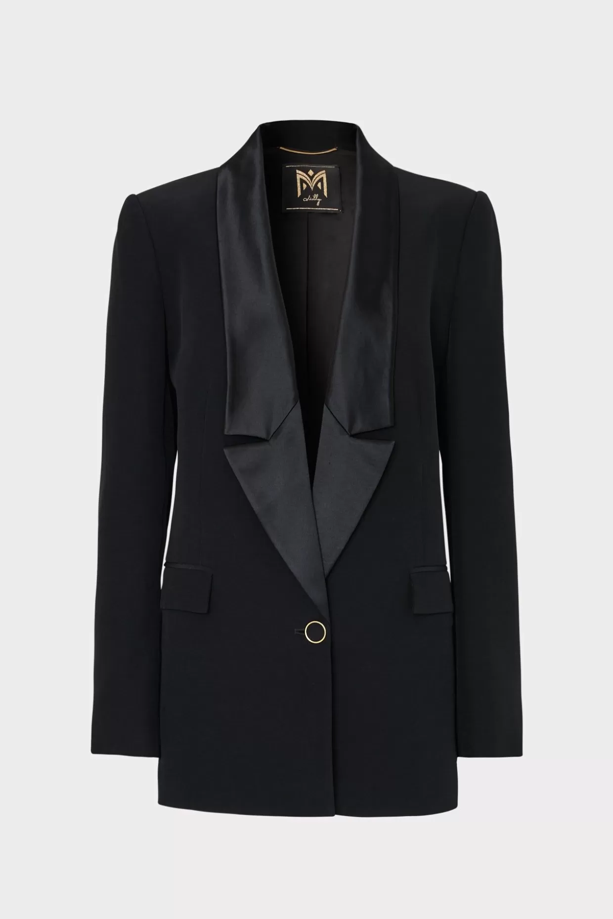 Blazers-MILLY Stacy Hammered Satin Blazer Black