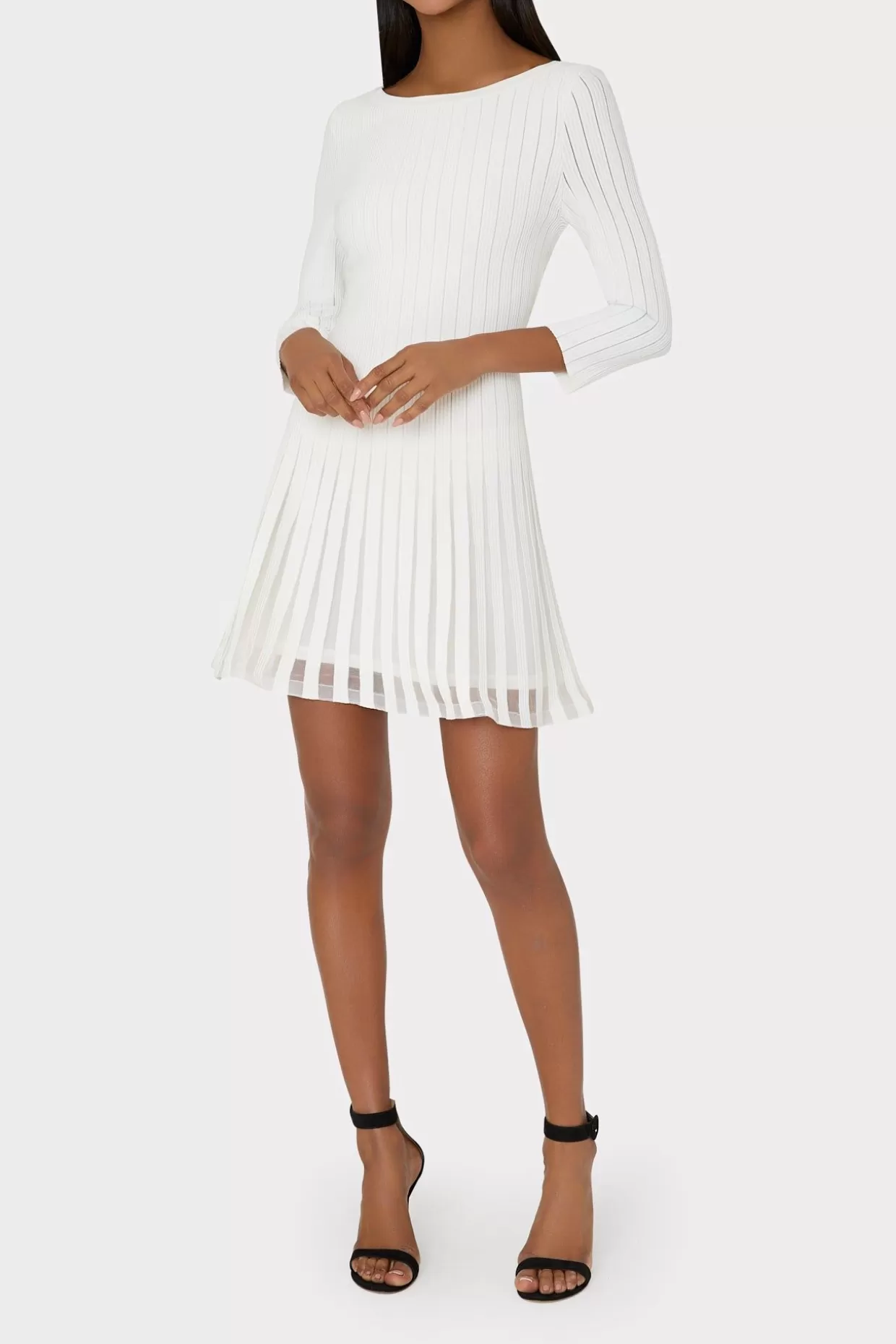 White Dresses-MILLY Tabitha Sheer Godet Mini Dress Ecru