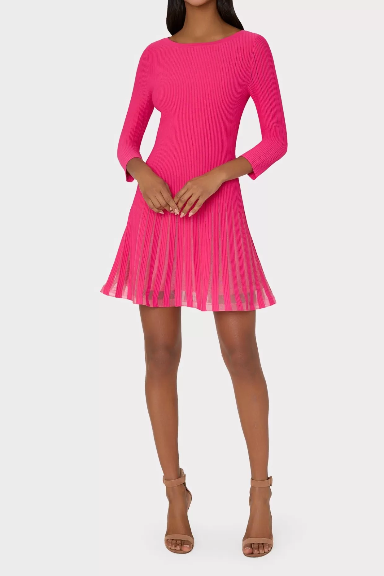 Mini Dresses-MILLY Tabitha Sheer Godet Mini Dress Milly Pink