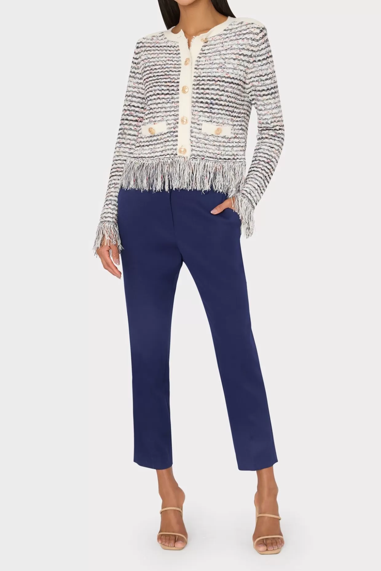 Jumpsuits & Rompers-MILLY Textured Fringe Cardigan Jacket Ecru Multi