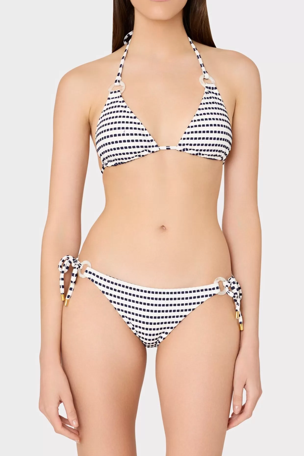 Jumpsuits & Rompers-MILLY Textured Stripe Ring Bikini Bottom Navy