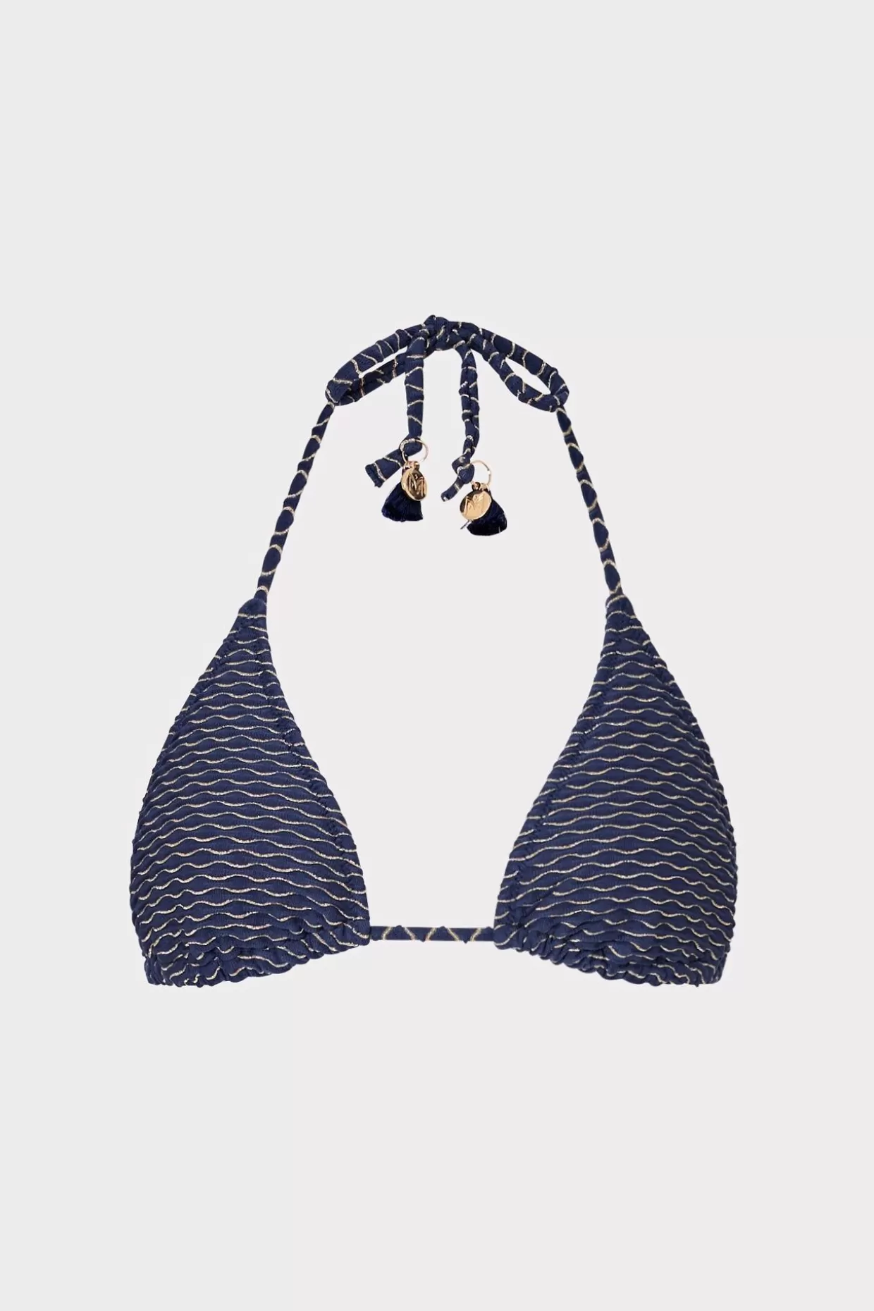 Jumpsuits & Rompers-MILLY Textured Waves Triangle Bikini Top Navy