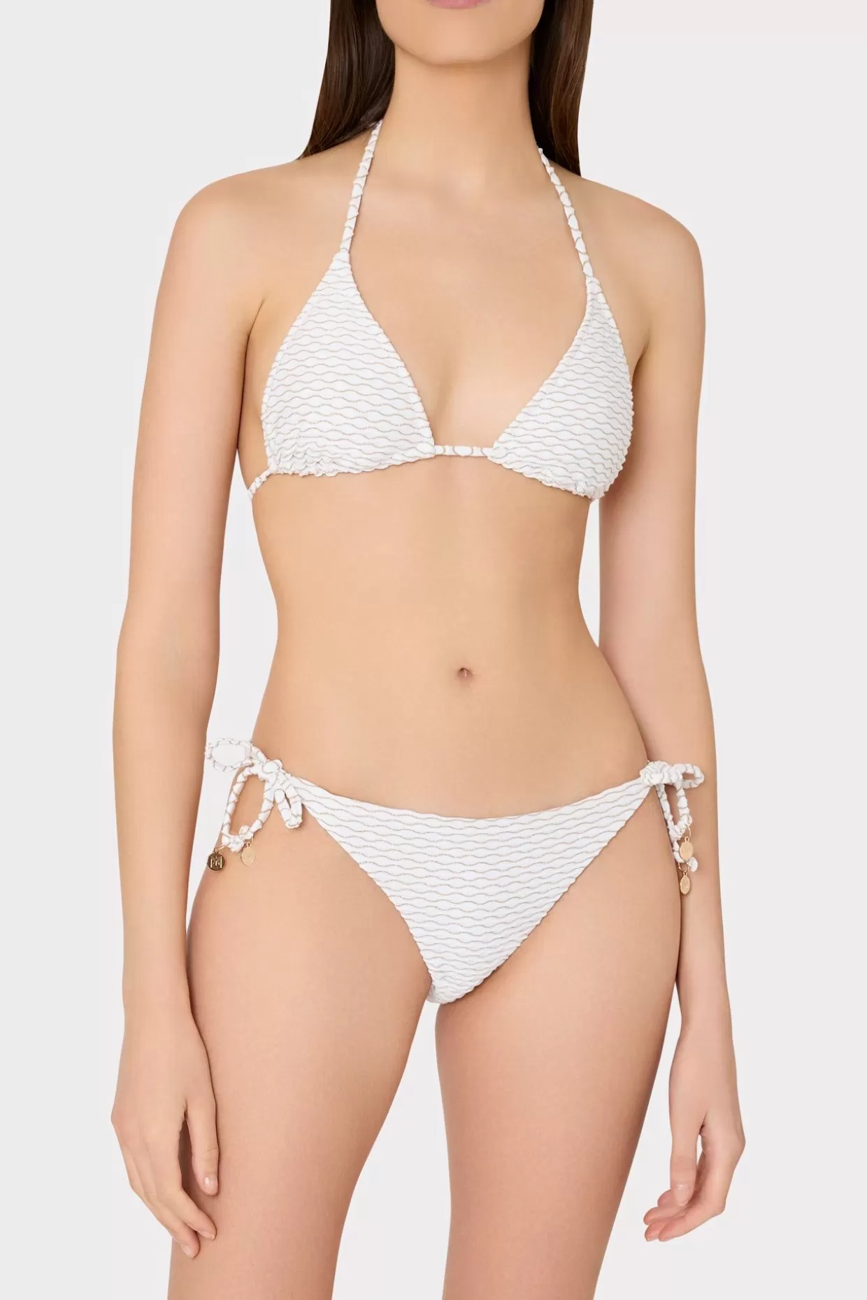 Jumpsuits & Rompers-MILLY Textured Waves Triangle Bikini Top White