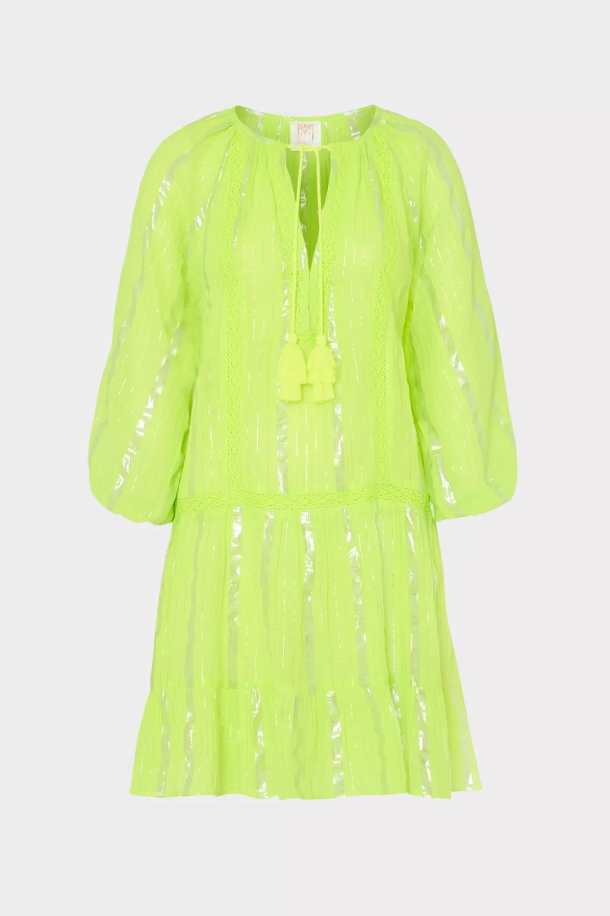 Jumpsuits & Rompers-MILLY Valentine Lurex Stripe Coverup Dress Neon Yellow