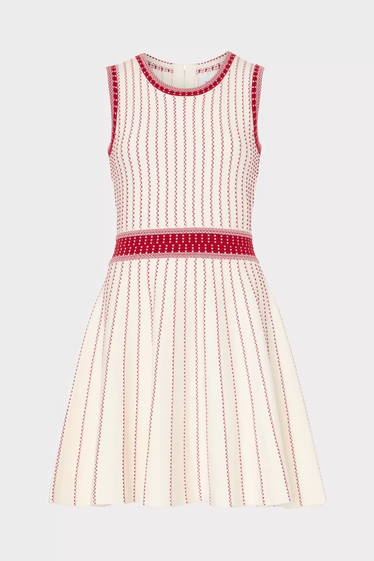 Day Dresses-MILLY Vertical Texture Fit And Flare Dress Ecru/Red