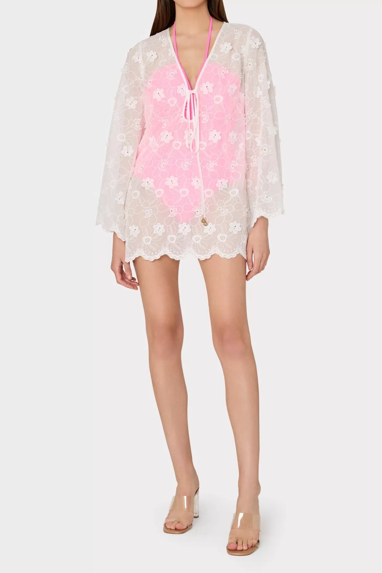 Cover-Ups-MILLY Viara 3D Floral Embroidery Coverup Dress White