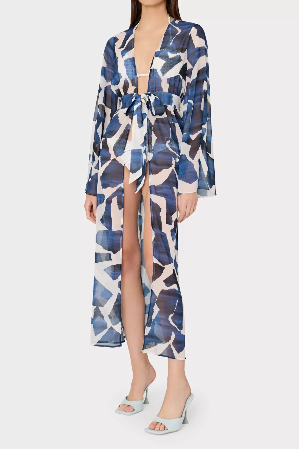 Cover-Ups-MILLY Vince Ocean Puzzle Chiffon Coverup Dress Navy Multi