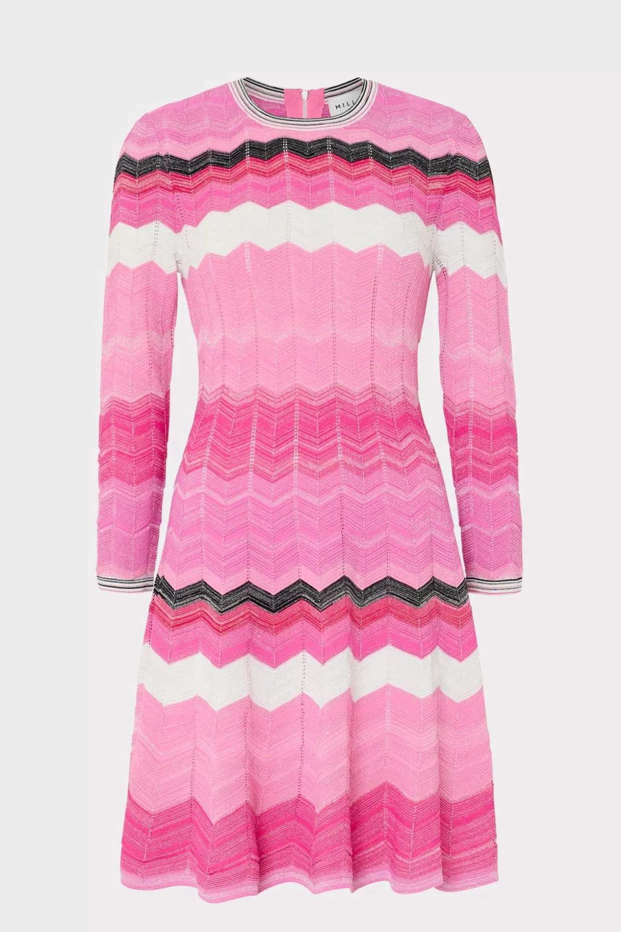 Sweaters & Knits-MILLY Zig Zag Long Sleeve Flare Dress Pink Multi